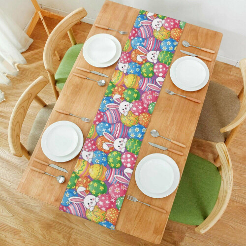 Caminho de mesa de Páscoa com estampa de ovos multicoloridos, 35 x 180 cm (13,8 x 71 polegadas) 2
