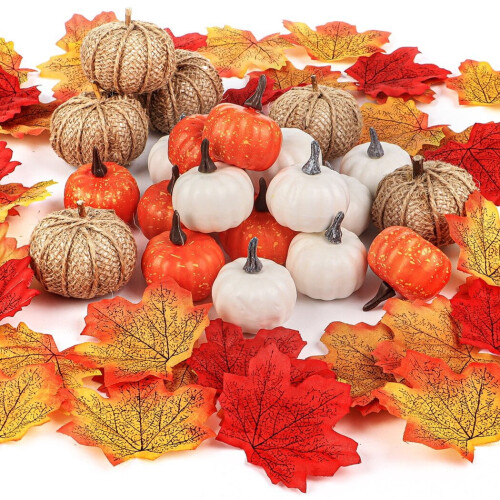 Artificial Pumpkins and Maple Leaves Fall Decor Set 122 pcs 1
