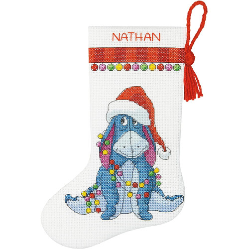 Eeyore Christmas stocking cross stitch kit, 14-count white