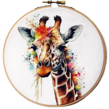 Cross Stitch Kit Watercolor Giraffe 11CT Stamped 12" Hoop