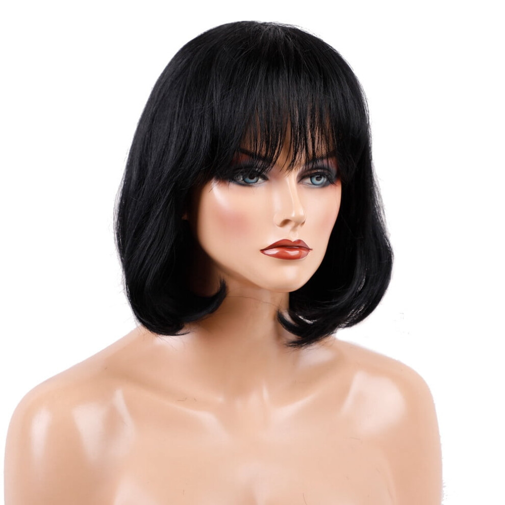 Women's Shoulder-Length Human Hair Lace Front Wig with Bangs