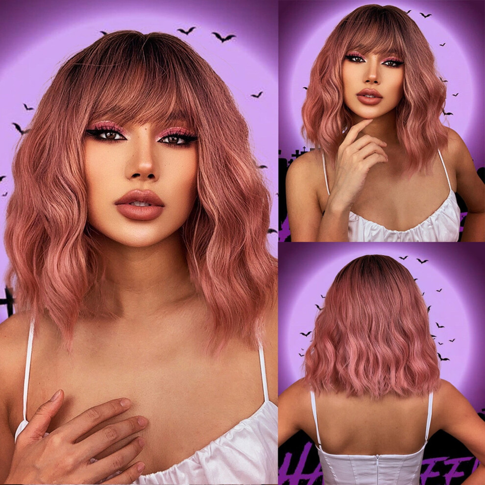 Short Curly Lace Front Wig Human Hair 30cm Black Gradient