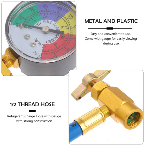 AC Refrigerant Charging Hose with Gauge 1/2 Inch Thread 2