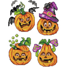 Cross-Stitch Kit on Plastic Canvas Pumpkin Ornaments 4-Pack