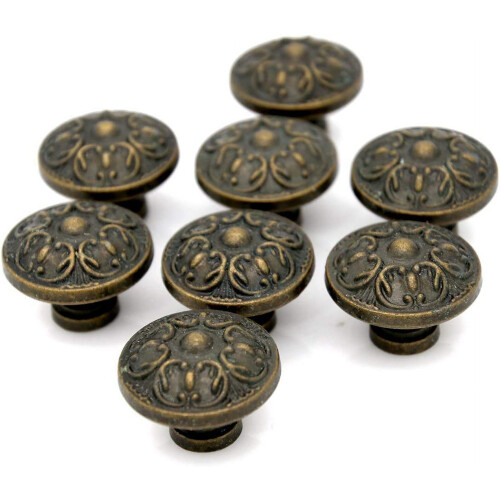 Antique Drawer Pulls Round Vintage Handles Bronzed 8 pcs