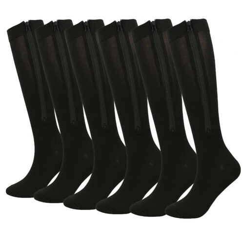 Compression Socks with Zipper 15-20mmHg Closed Toe 3 Pairs
