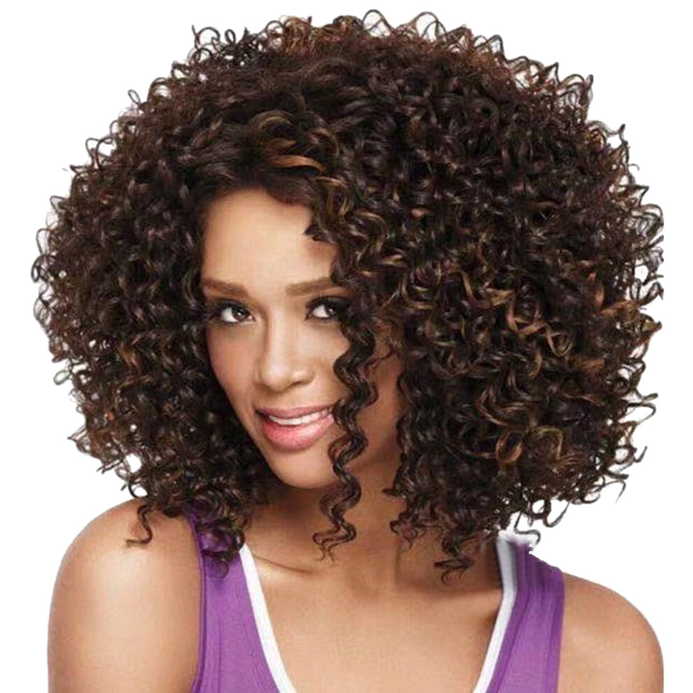 Brown Human Hair Short Curly Wig with Side Part