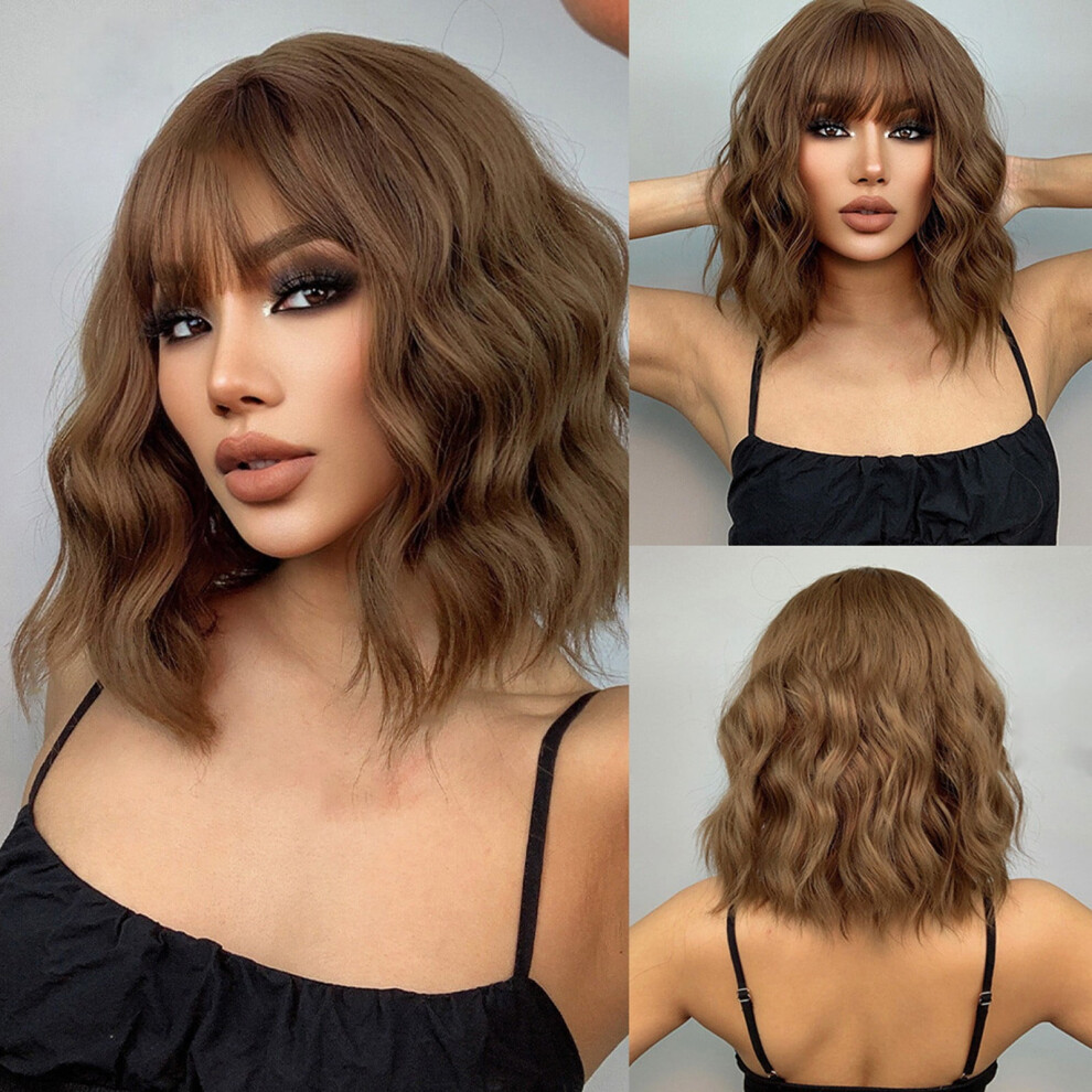 Human Hair Wig for Women Black Brown Short Curly 15.7 in