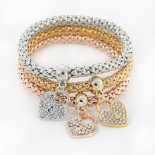 Heart Charm Bracelet Silver Rose Gold Alloy 6.7-8.6 in