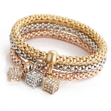 Beaded Bracelet Charms Gold Silver Rose Rhinestone 3PCS