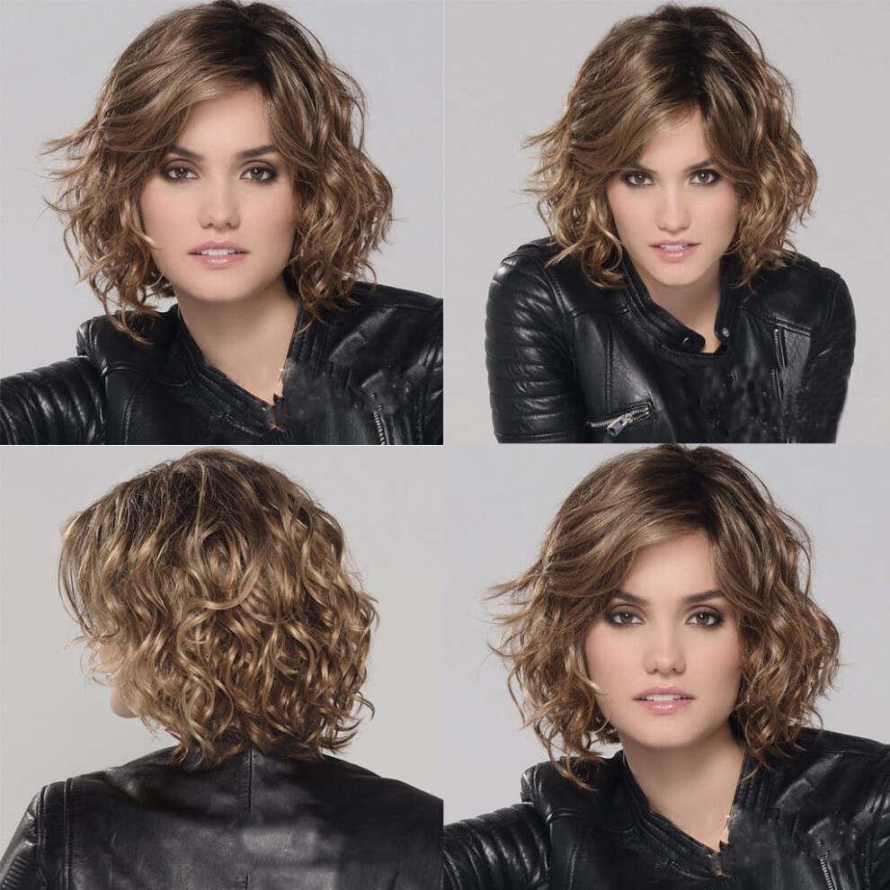 Women's Human Hair Wig Natural Curly Wave Brown