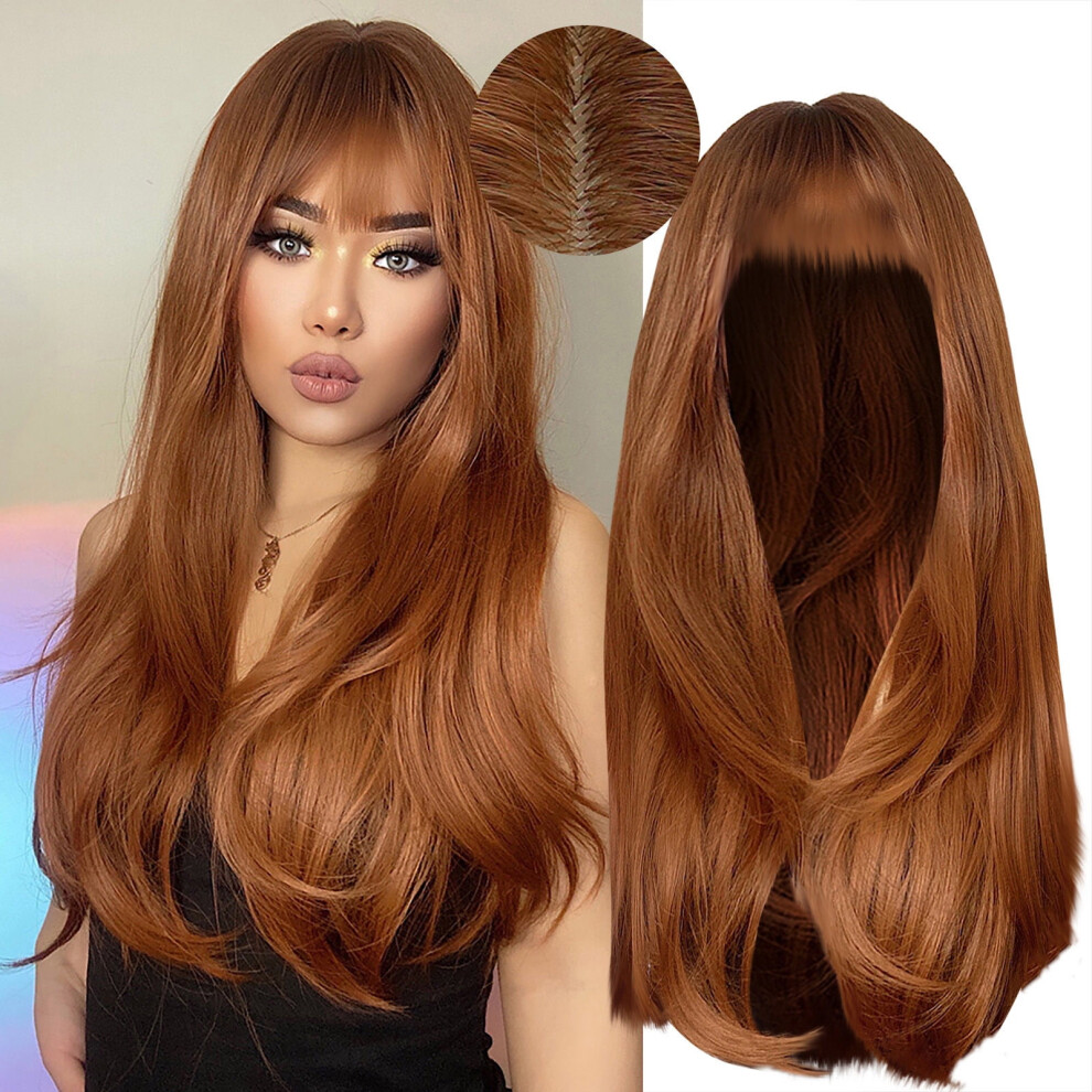 Human Hair Bob Wig Curly with Bangs Brown 14 Inch