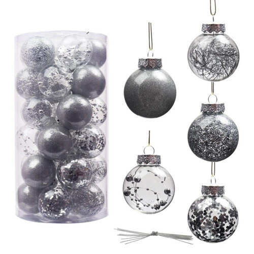 Christmas Tree Balls Plastic Glittery Silver 30 pcs 2.36