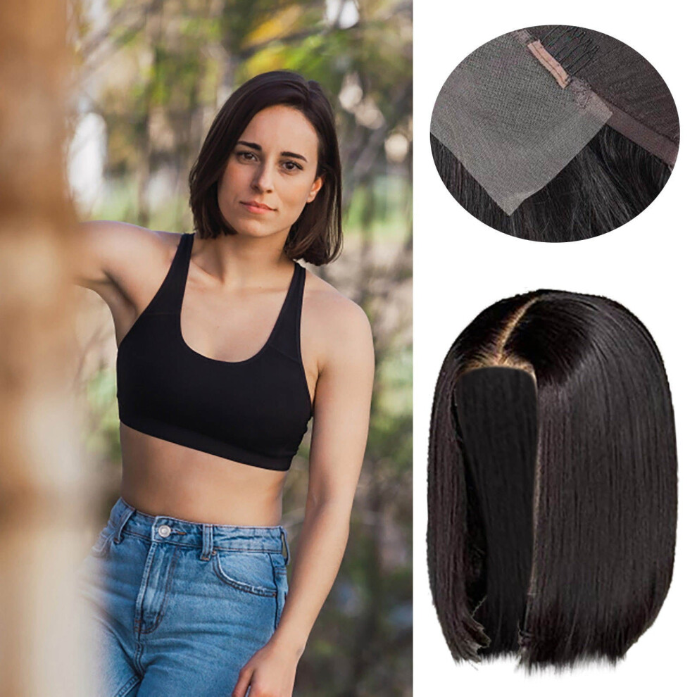 Short Bob Human Hair Wig Black Lace Front Straight