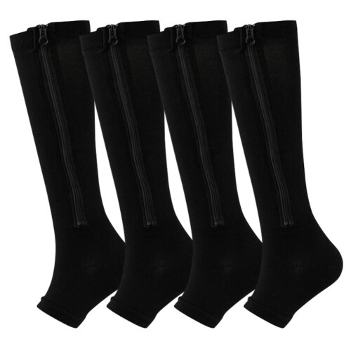 Compression Socks 15-20 mmHg Knee High Open Toe 2 Pairs