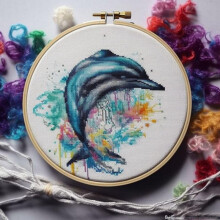 Cross Stitch Kit Dolphin Watercolor 11CT Color Stamped with