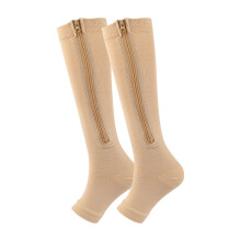 Compression Socks 20-30 mmHg Knee High Open Toe Beige Small