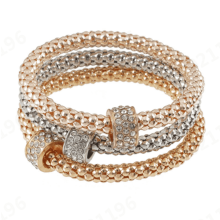 NRUDPQV beaded charm rhinestone bracelet gold 7 cm 3 pcs