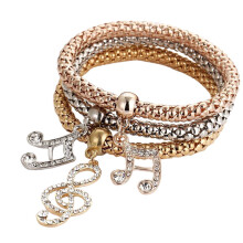 Rhinestone charm bracelet set gold silver rose gold 3-piece