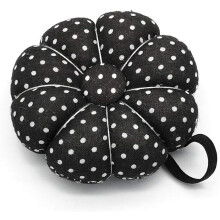Pumpkin-shaped sewing pincushion with wrist strap black