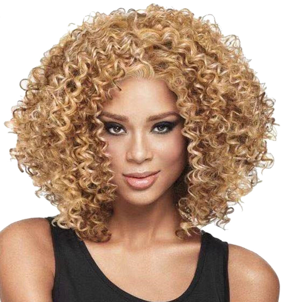 Human Hair Gold Short Curly Wig with Side Part