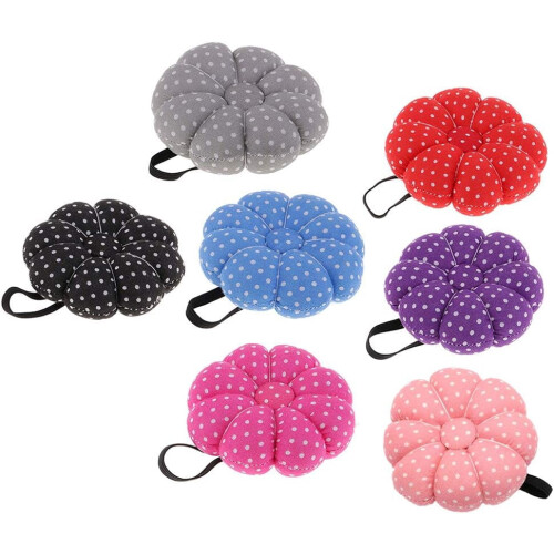 Pumpkin-shaped sewing pincushion with wrist strap black 1