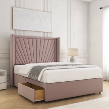 (Pink, 5ft King (with Mattress)) Alina Divan Double Bed Plush Velvet 54” Winged Headboard Built-in 2 Drawers Storage Mattress