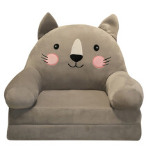 Kids Foldable Sofa Bed Plush Armchair with Backrest Grey