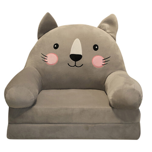 Kids Foldable Sofa Bed Plush Armchair with Backrest Grey