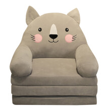 Kids Foldable Sofa Bed Plush Armchair with Backrest Grey