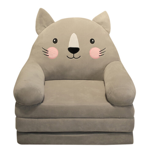 Kids Foldable Sofa Bed Plush Armchair with Backrest Grey
