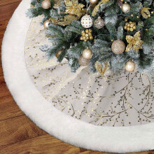 Gonna per albero di Natale, oro e bianco, 48 pollici, pelliccia sintetica, peluche, decorazioni natalizie, tappetino base per albero, tappeti spessi
