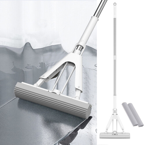 Slhenay sponge mop with long handle and 2 replacement heads