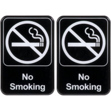 No Smoking Sign Plastic 6x9 Inch White on Black 2 Pack