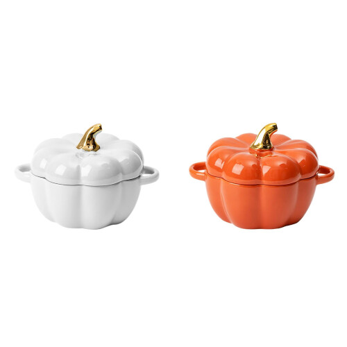 Pumpkin Ceramic Saucepan and Dutch Oven 2-Piece Set 1