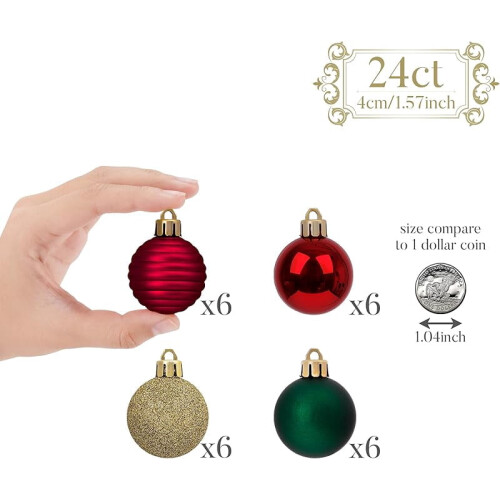 Christmas Tree Ornament Set Red Green Gold 24ct 2