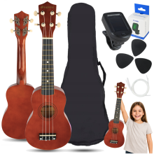 SUPRIMO UK21 SET DW sopran ukulele 21 i mørkt træ etui 3 plekter reserve strenge tuner sæt til børn til at lære at spille