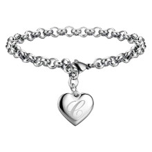 Initial Heart Charm Bracelet Stainless Steel Women Teen