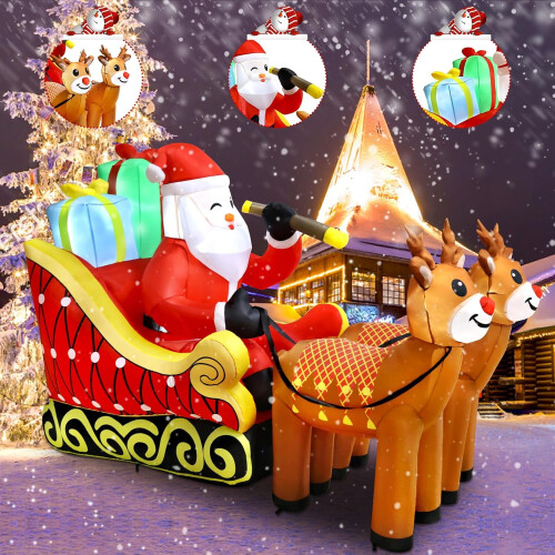 Inflatable Santa on Sleigh with 2 Reindeer 7.2FT LED 1