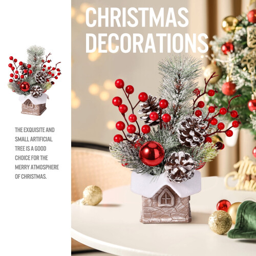 Artificial Mini Tabletop Christmas Tree with Ornaments Red 2