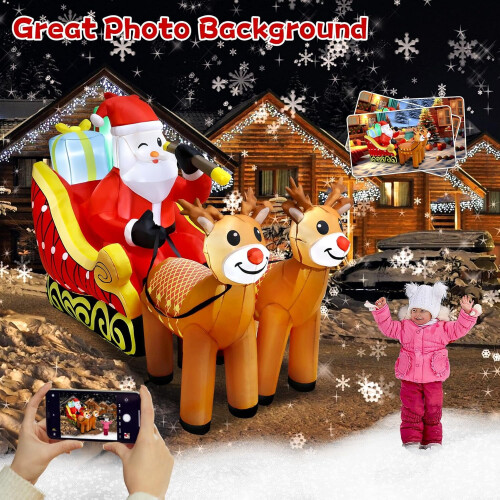 Inflatable Santa on Sleigh with 2 Reindeer 7.2FT LED 2