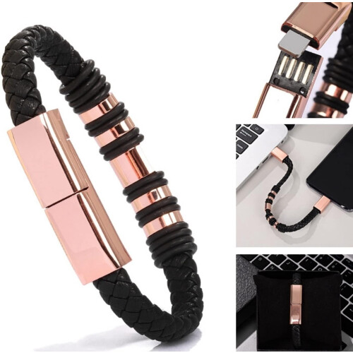USB Charging Bracelet Leather Cuff Band 2PCS 1