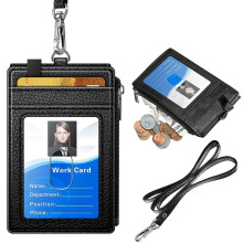 PU Leather Badge Holder with Zipper 5 Card Slots RFID