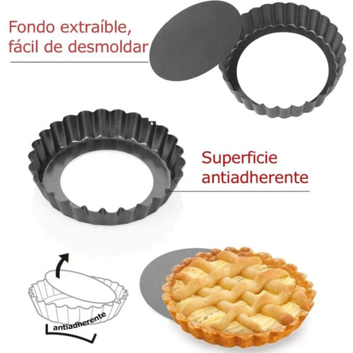 Pajformar med lös botten, 10 cm non-stick kolstål 2