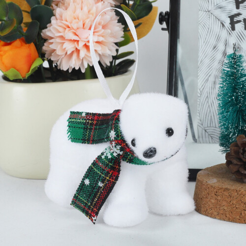 White plush bear Christmas tree pendant decoration 1