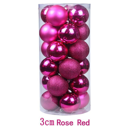 Christmas Ball Decorations Rose Red Shatterproof 24pcs