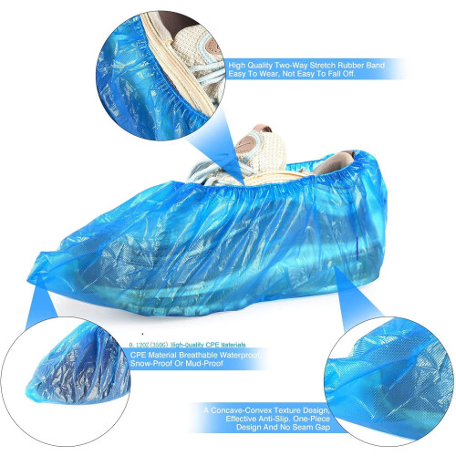 Disposable CPE Shoe Covers Non-Slip Blue 50PCS 2