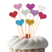 Xeyise heart cake topper colorful glitter 10 pcs