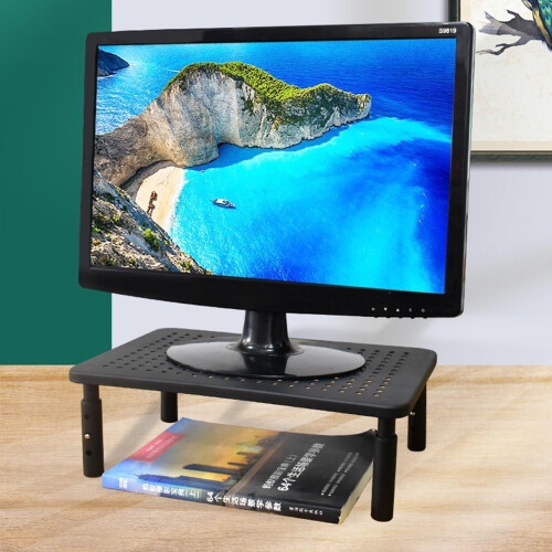 Support surélevé pour écran avec plateforme ventilée et support réglable pour ordinateur et ordinateur portable.