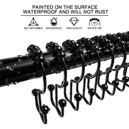 Shower Curtain Hooks Rust-Resistant Metal Matte Black Set 2
